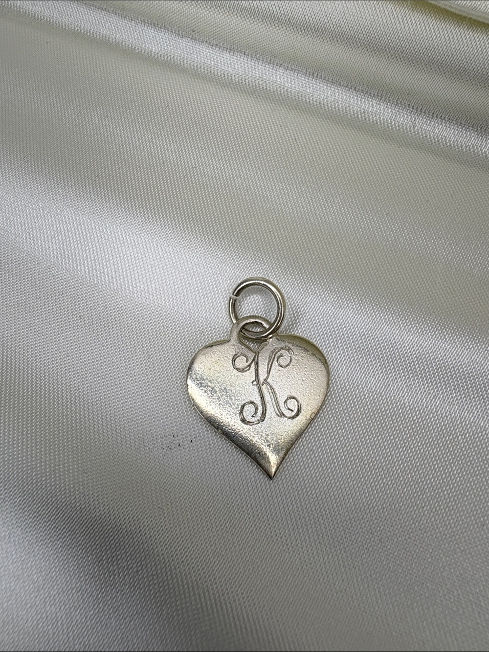 Sterling Silver Heart Initial “K” Pendant Charm
